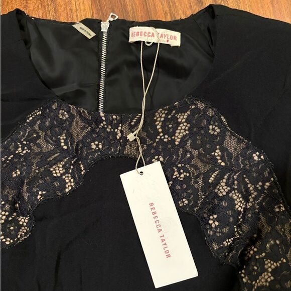 Rebecca Taylor Crepe & Lace black lace detail short sleeve dress NWT - Picture 6 of 7